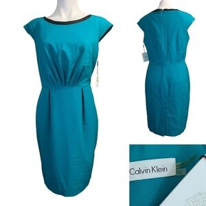 Calvin Klein dress sz 12‎ Turquoise cap sleeve knee length shift office business
